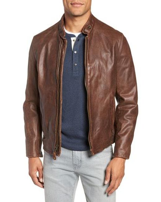 Lyst Schott Nyc Cafe Racer Leather Jacket In Brown For Men Schott Nyc Brown Cafe Racer Leather Jacket For Men Lyst