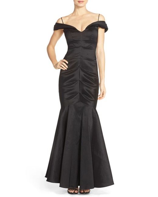 Xscape Ruched Off The Shoulder Taffeta Mermaid Gown in Black | Lyst