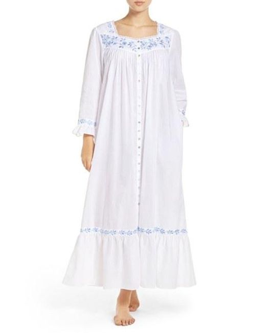 Eileen west Embroidered Cotton Nightgown in White Lyst
