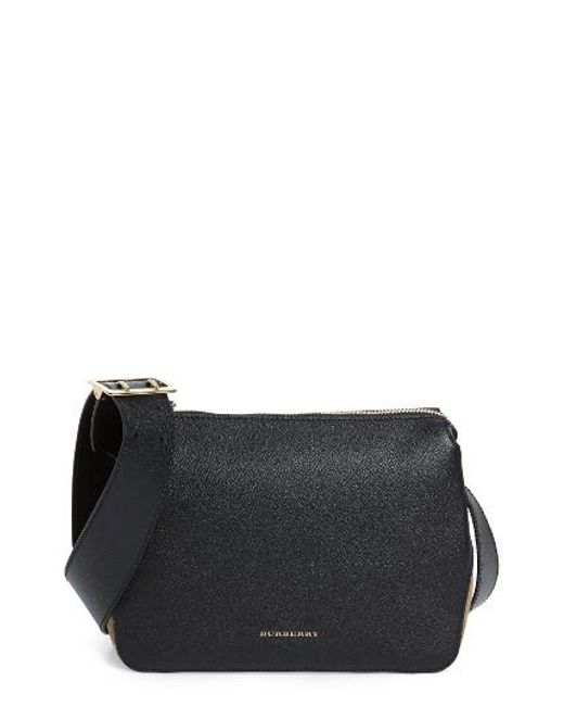 Burberry Helmsley House Check Leather Crossbody Bag in Black | Lyst