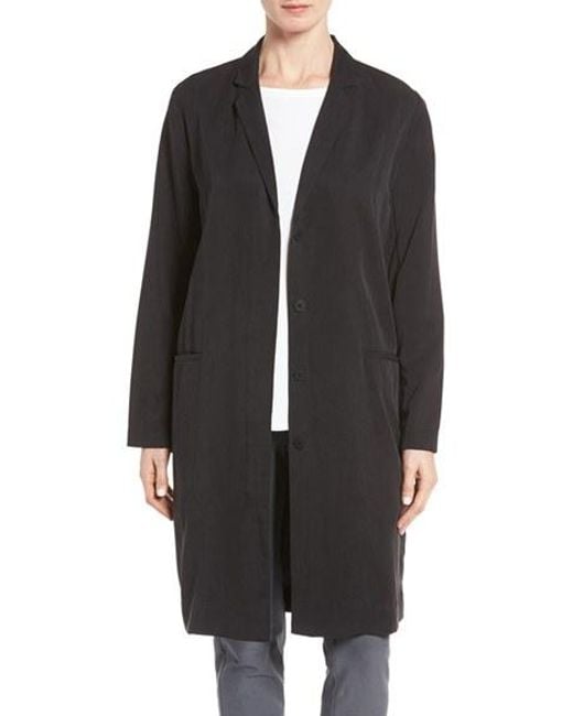 Eileen fisher Long Tencel Twill Jacket in Black | Lyst