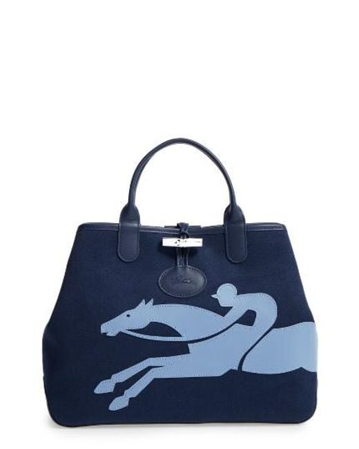 longch roseau medium fleuri reversible canvas tote in blue lyst longch roseau medium fleuri reversible canvas tote in blue lyst
