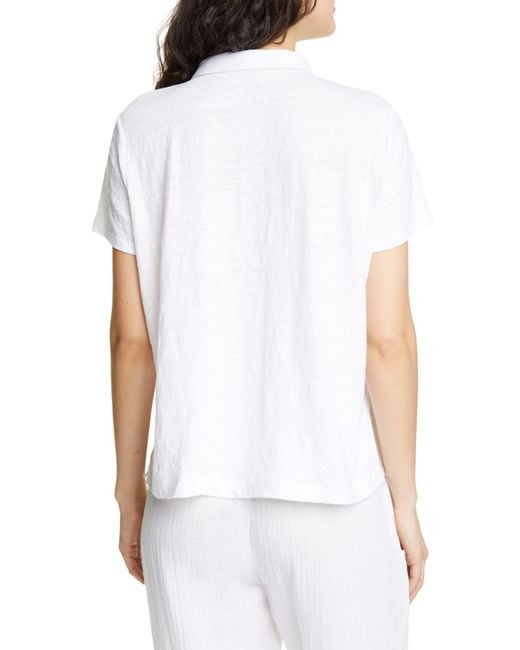 Eileen Fisher Short Sleeve Organic Linen Button Up Blouse in White - Lyst