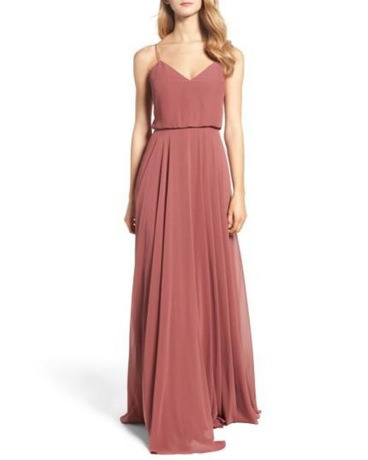 Lyst - Jenny yoo 'inesse' Chiffon V-neck Spaghetti Strap Gown in Pink