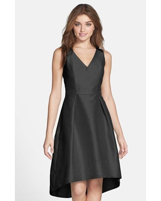 Alfred sung Satin High/low Fit & Flare Dress in Black | Lyst