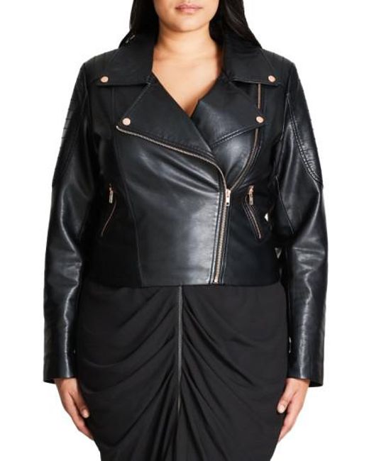City Chic Faux Leather Biker Jacket In Black Lyst City Chic Black Faux Leather Biker Jacket Lyst