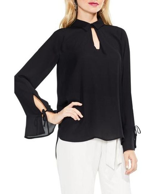 Vince camuto Flare Cuff Keyhole Blouse in Black | Lyst
