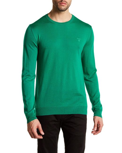 Gant Light Weight Crew Neck Merino Wool Sweater  in Green 