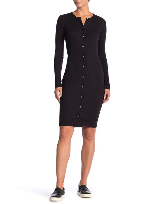 Theory Cotton Ribbed Button Front Sheath Dress in Black - Lyst