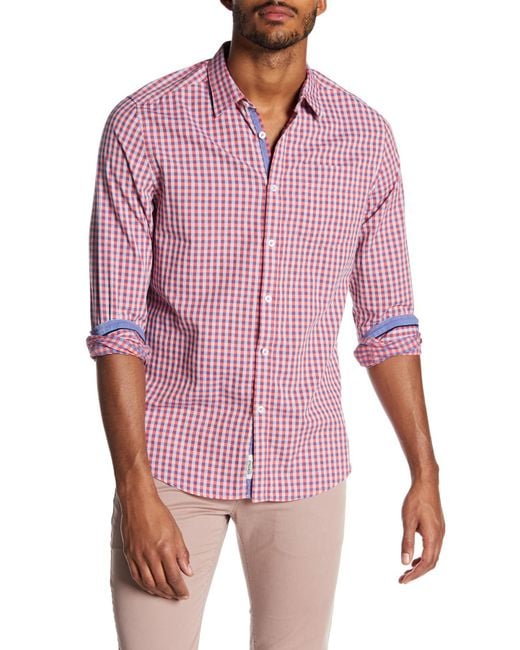 Lyst - Report Collection Washed Plaid Slim Fit Shirt in Pink for Men