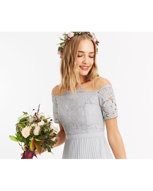  Oasis  Lace Bardot Bridesmaid  Dress  in Pale Grey  Gray  Lyst