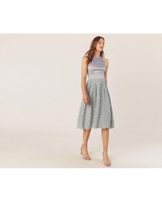  Oasis  Satin Lace Skirt Bridesmaid  Dress  in Pale Grey  Gray  