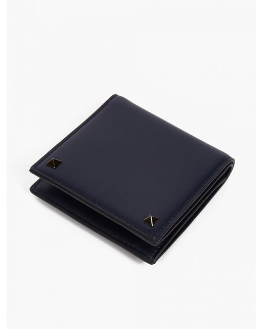 Valentino Navy Studded Leather Billfold Wallet in Blue for Men | Lyst