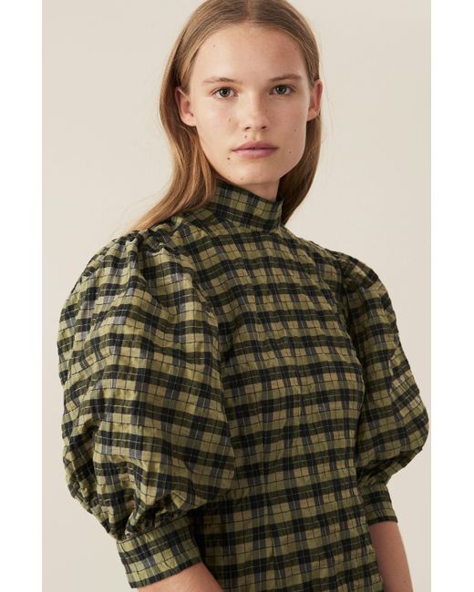 ganni seersucker dress green