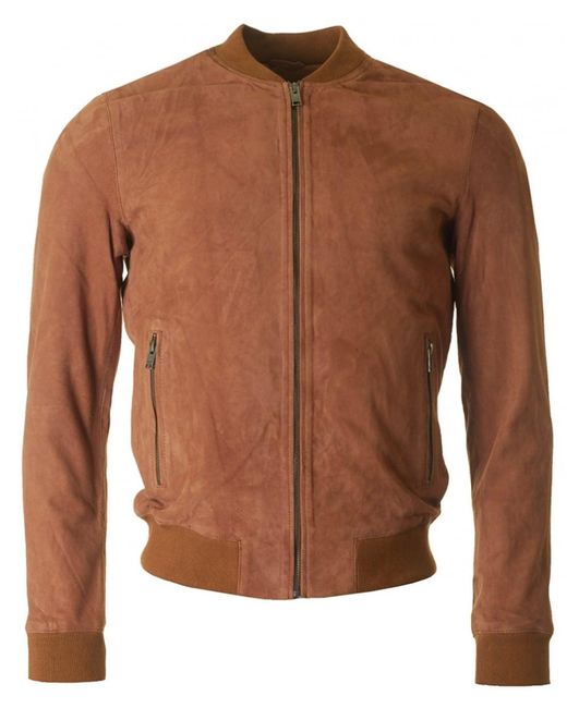 Selected Mark Suede Bomber Jacket in Brown for Men | Lyst
