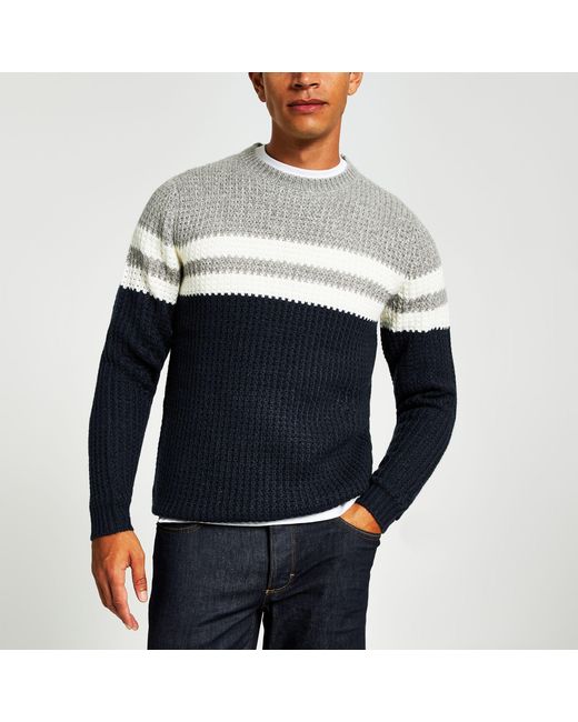 River Island Only & Sons Navy Stripe Knit Jumper in Blue for Men Lyst