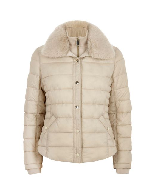 Lyst - River island Cream Padded Faux Fur Collar Jacket Cream Padded ...