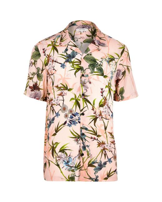  River  island  Big And Tall Pink  Floral Short Sleeve  Shirt  