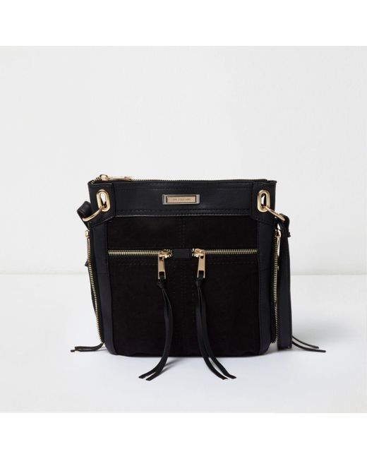 River Island Black Zip Messenger Bag