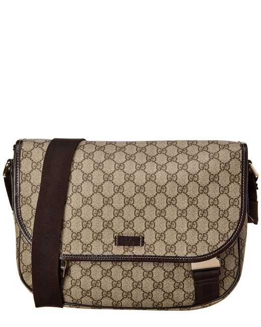 Gucci Brown GG Supreme Canvas & Leather Messenger Bag in Brown - Lyst
