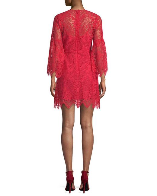 red lace bell sleeve dress