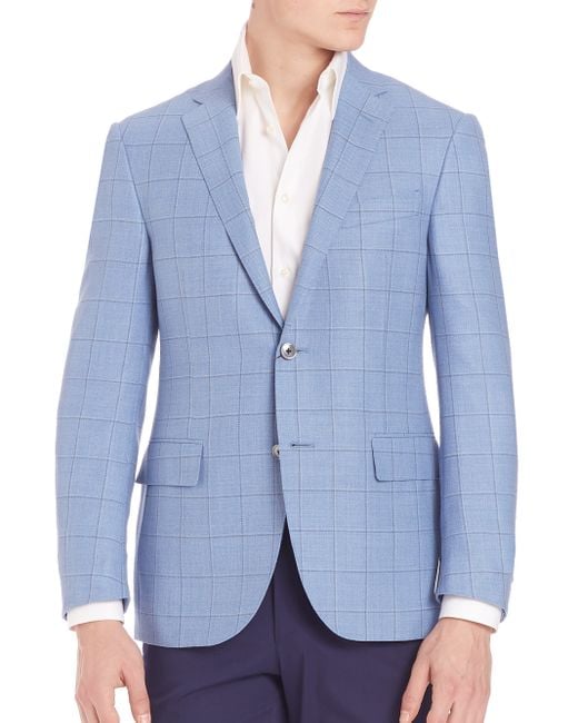 Corneliani Light Blue Plaid Blazer in Blue for Men | Lyst