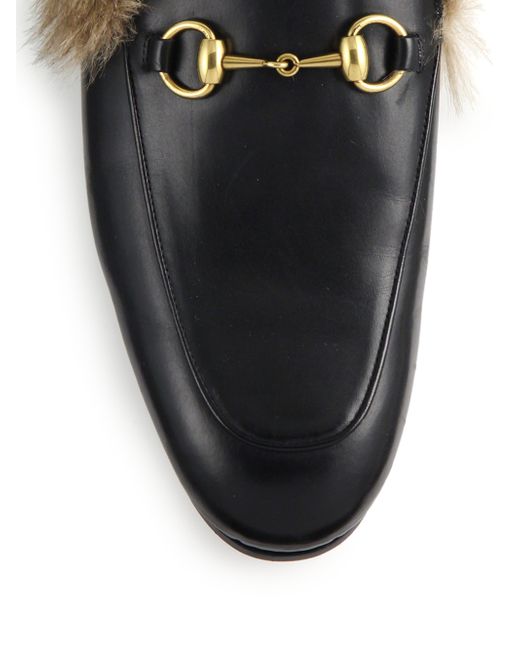 Gucci Princetown Leather & Fur Loafer Slides in Black | Lyst