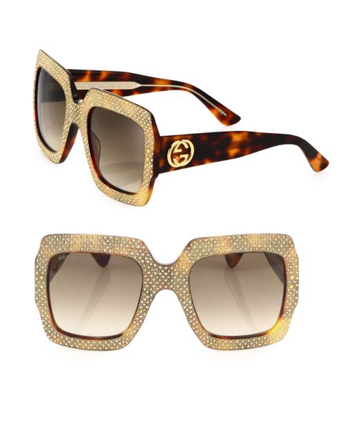 Gucci 54mm Oversized Crystal Embellished Square Sunglasses In