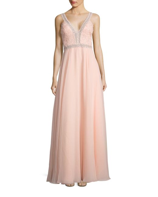 pink v neck gown