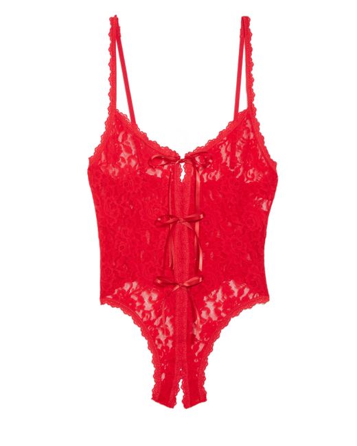 Lyst - Hanky Panky Lace Open Gusset Crotchless Teddy By in Red - Save ...