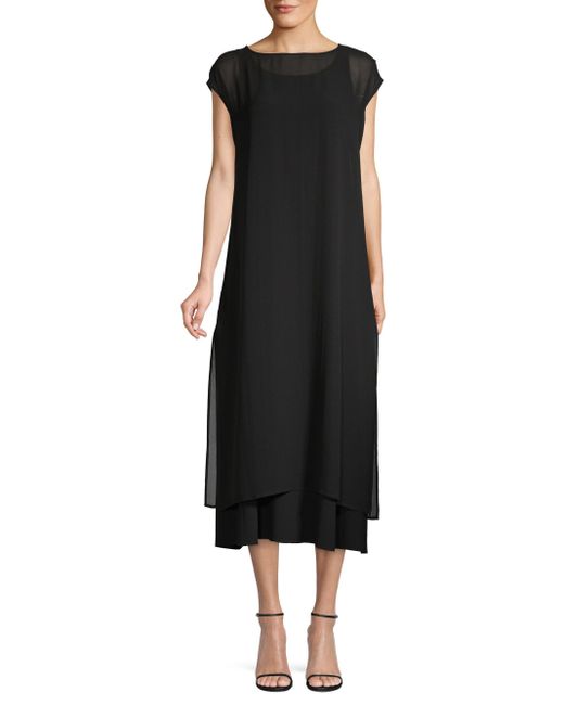 Eileen Fisher Silk Midi Dress in Black Lyst