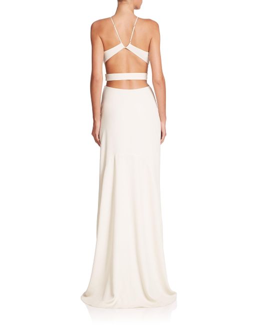 Lyst - Halston heritage Cutout-back Halter Gown in White