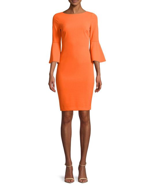 Lyst - Calvin Klein Bell-sleeve Sheath Dress in Orange - Save 56. ...