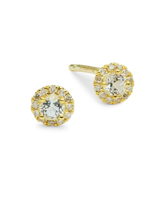 Lyst Meira T 14k Yellow Gold Diamond White Topaz Stud Earrings Meira T Metallic 14k Yellow Gold Diamond White Topaz Stud Earrings