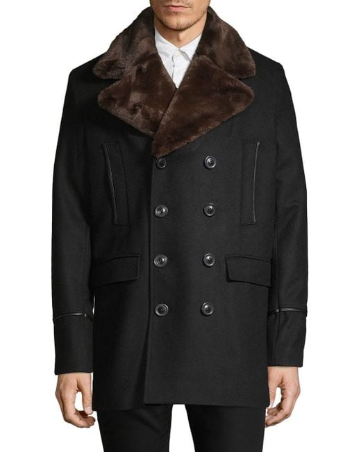 Karl Lagerfeld Faux Fur Lapel Coat in Black for Men - Lyst