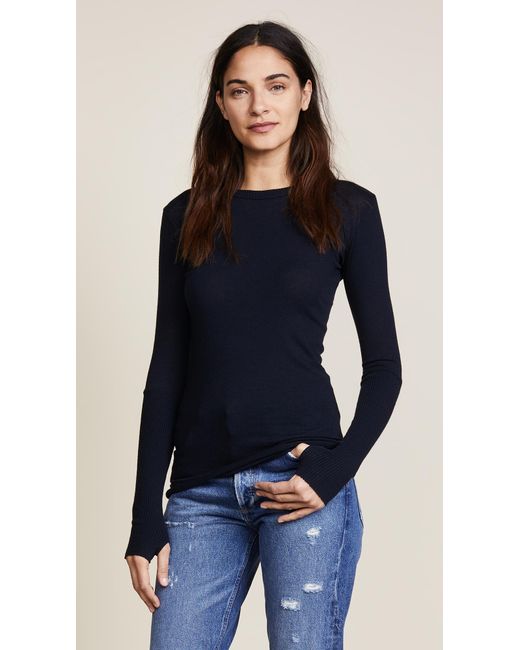 Enza costa Cuffed Crew Neck Top in Blue | Lyst