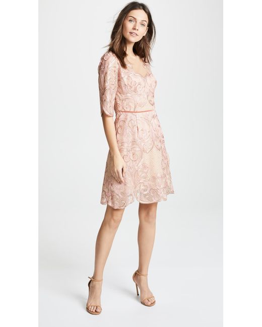 Marchesa Notte Metallic Embroidered Tail Dress In Pink Lyst Marchesa Notte Pink Metallic Embroidered Tail Dress Lyst