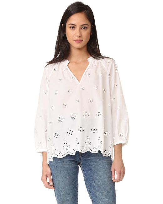 Madewell Eyelet Blouse With Scallop Hem in White | Lyst
