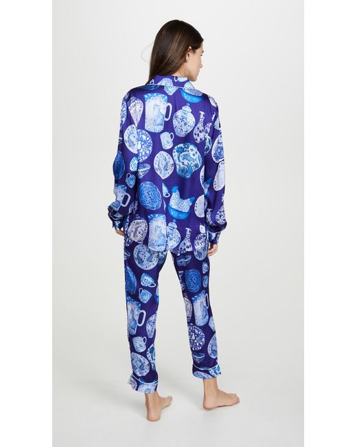 Karen Mabon Satin Pottery Pajamas in Dark Blue (Blue) - Save 36% - Lyst