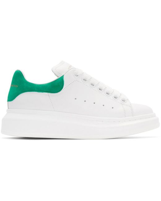 Alexander mcqueen White & Green Leather Sneakers in White | Lyst