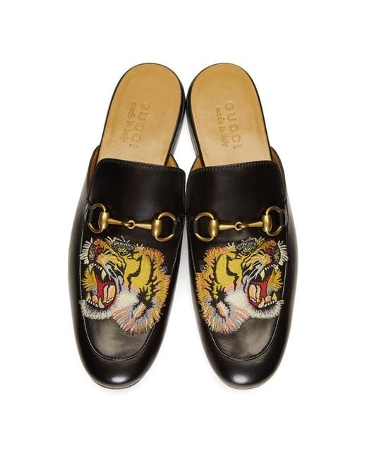 Gucci Leather Black Tiger Princetown Slippers for Men , Lyst