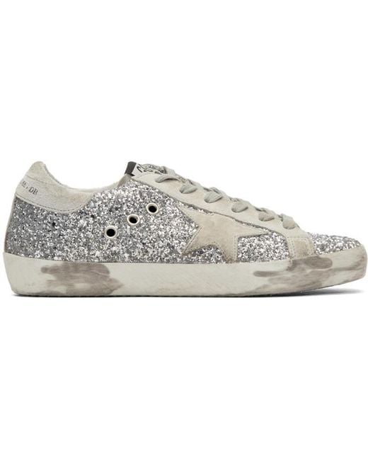 ssense exclusive white glitter superstar sneakers