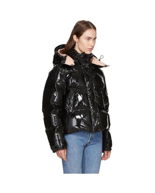 Download Moncler Black Down Shiny Hooded Gaura Jacket in Black | Lyst