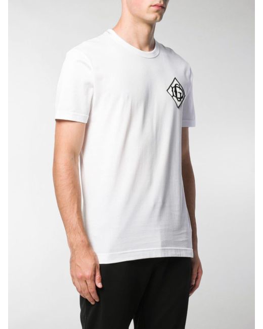 Dolce & Gabbana Cotton Dg Logo Embroidered T-shirt in White for Men - Lyst