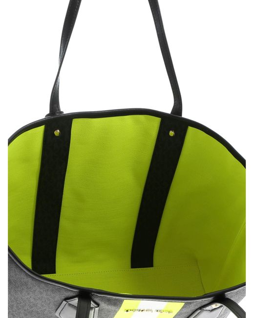 Michael Kors Leather Lg Tote Eva Bag In Black And Neon Yellow - Lyst