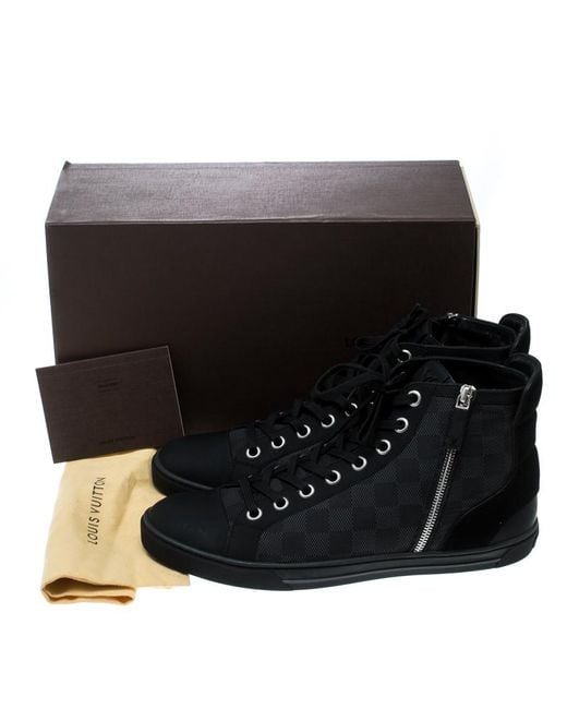 Lyst - Louis Vuitton Damier Graphite Fabric And Suede Trim Zip Up High Top Sneakers in Black for Men