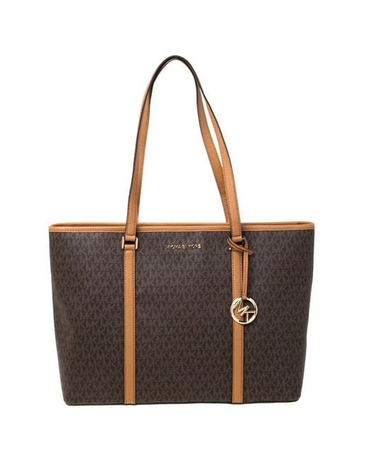 Michael Kors Brown/tan Large Coated Canvas Sady Tote - Lyst