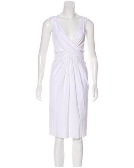 White and Purple Pleated Knee Length Dress