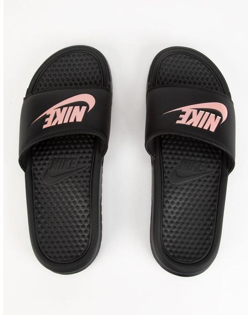 nike benassi slides women's black and rose gold