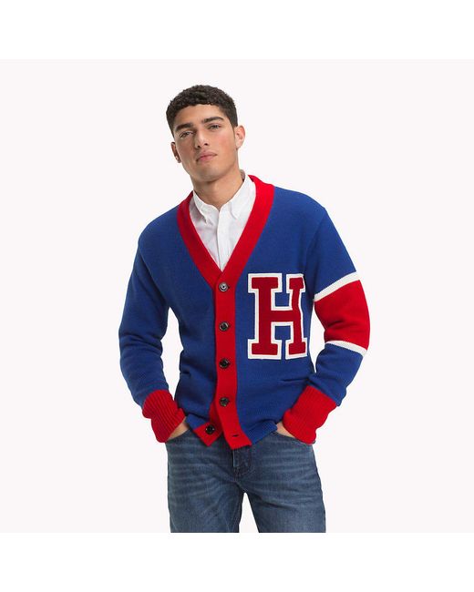 Tommy Hilfiger Pure Wool Varsity Cardigan in Blue for Men - Save 50% - Lyst